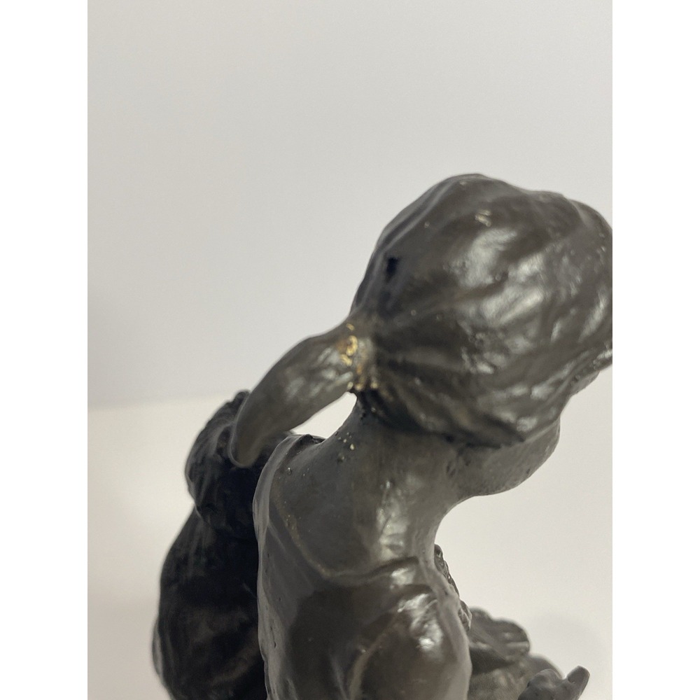 Vintage Painted Brass Figurine Pair – Girl Sitting on Wall with Dog – 8" Tall - Picture 10 of 10